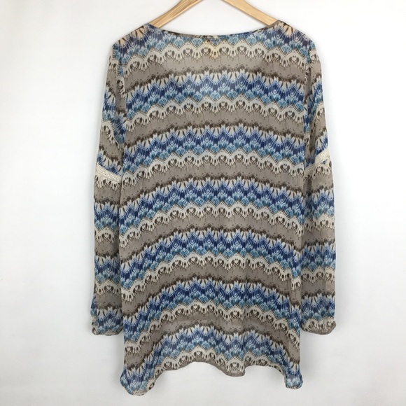 Sundance Women’s Silk Semi Sheer Boho Tunic Top Balloon Sleeve Blue Gray Blouse - Picture 12 of 13